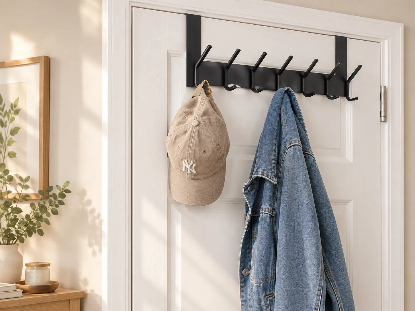 Over the door towel rack with 6 hooks for hanging